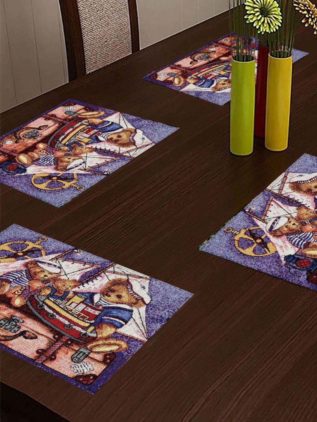 PRAKARTIK Set of 6 Purple & Brown Cotton Printed Rectangle Dining Table Mats