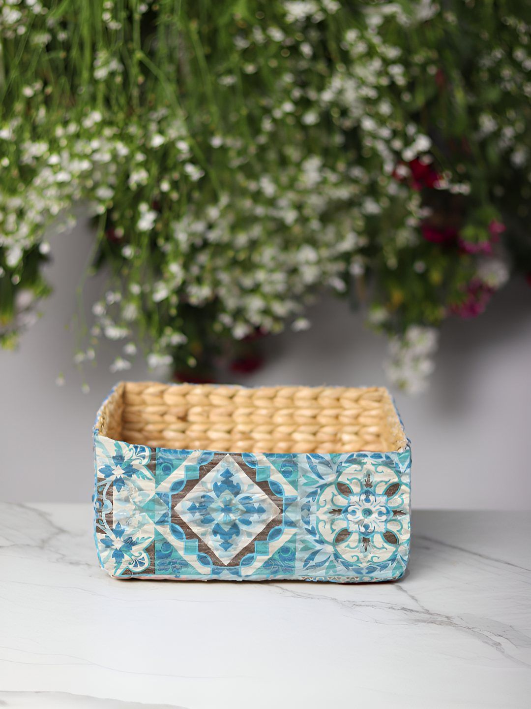 HABERE INDIA Blue Reusable Printed Storage Basket Organiser