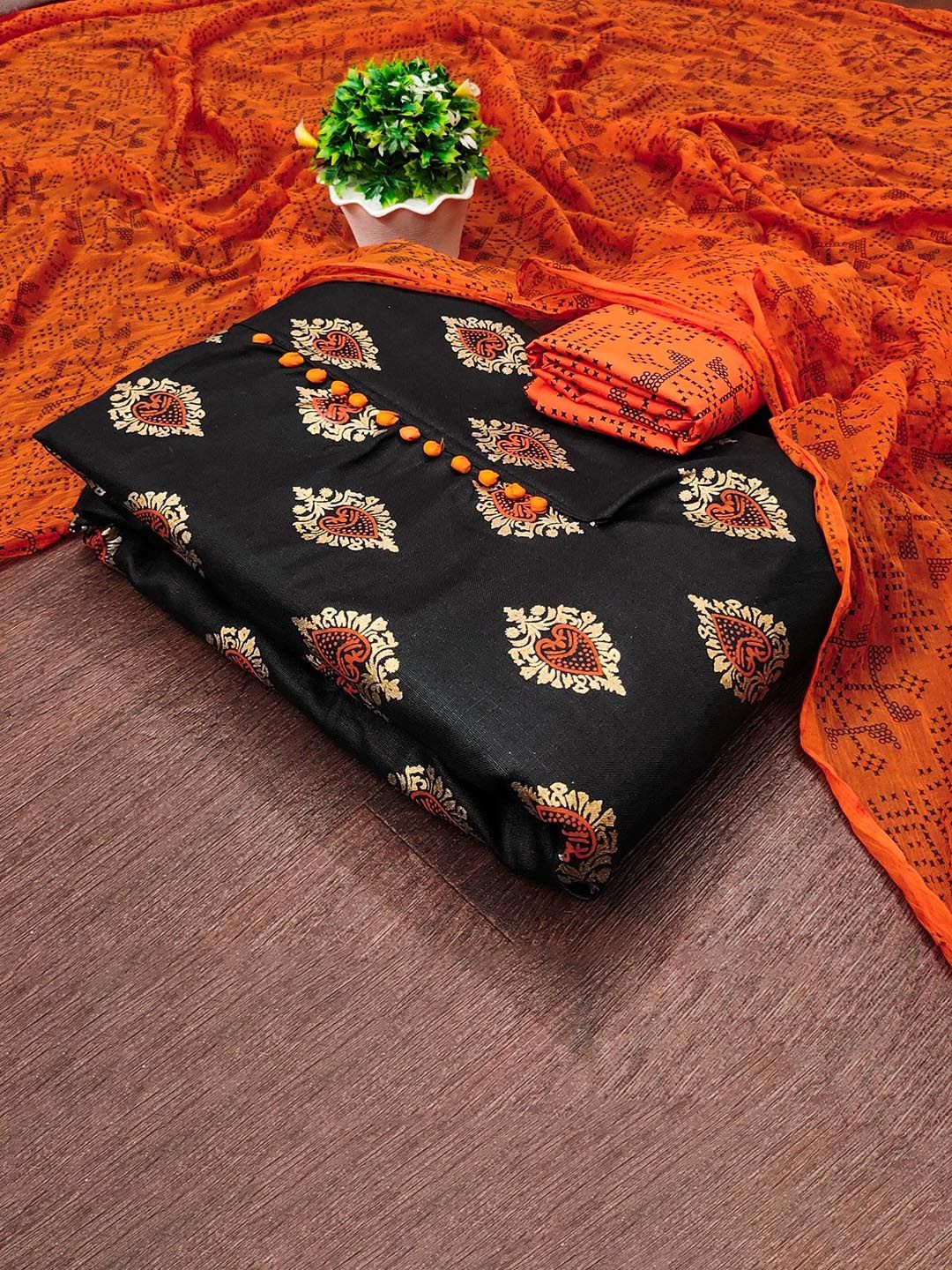 KALINI Floral Printed Slub Cotton Unstitched Dress Material
