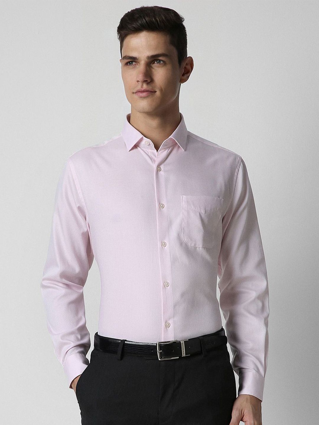 Peter England Elite Men Spread Collar Textured Cotton Formal Shirt