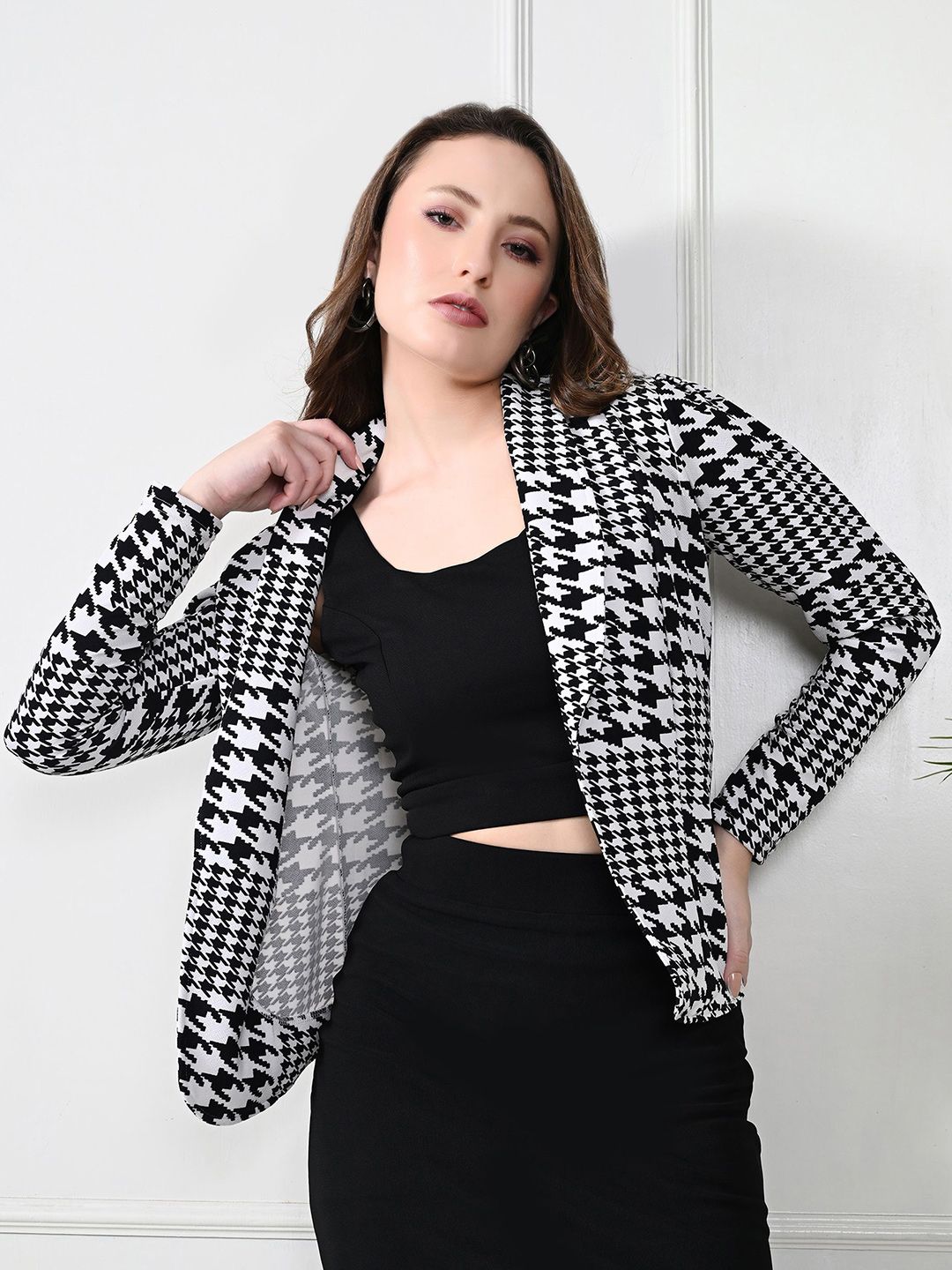 IUGA Geometric Printed Shawl Collar Open Front Shrug