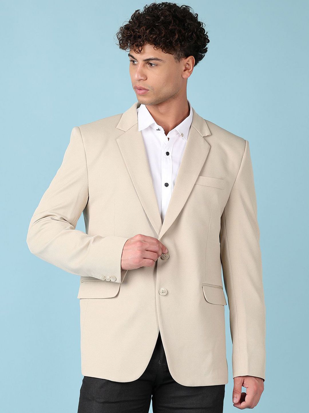 V-Mart Notched Lapel Collar Single Breasted Blazer