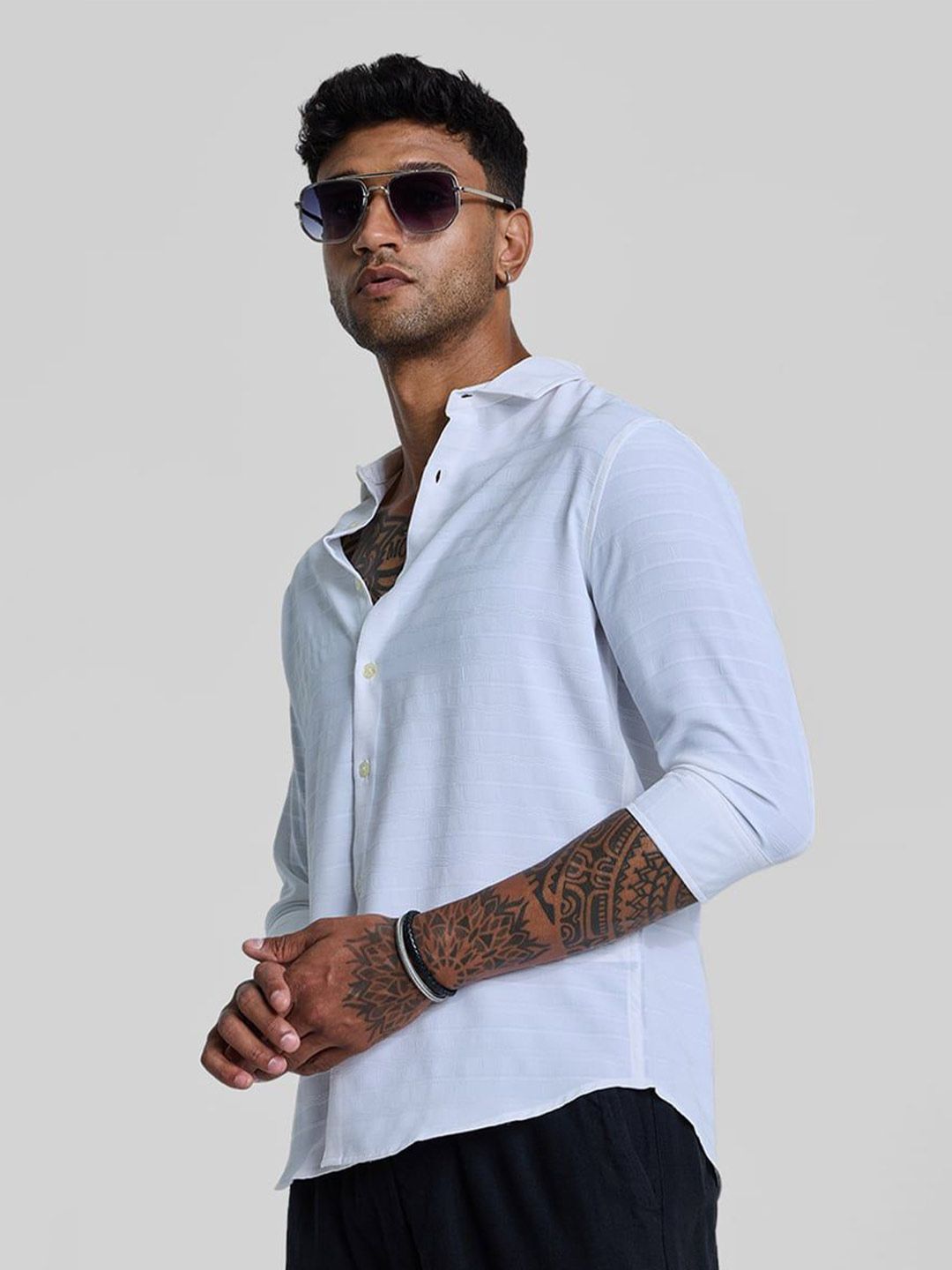 Snitch Men Smart Spread Collar Textured Casual Shirt deal from myntra