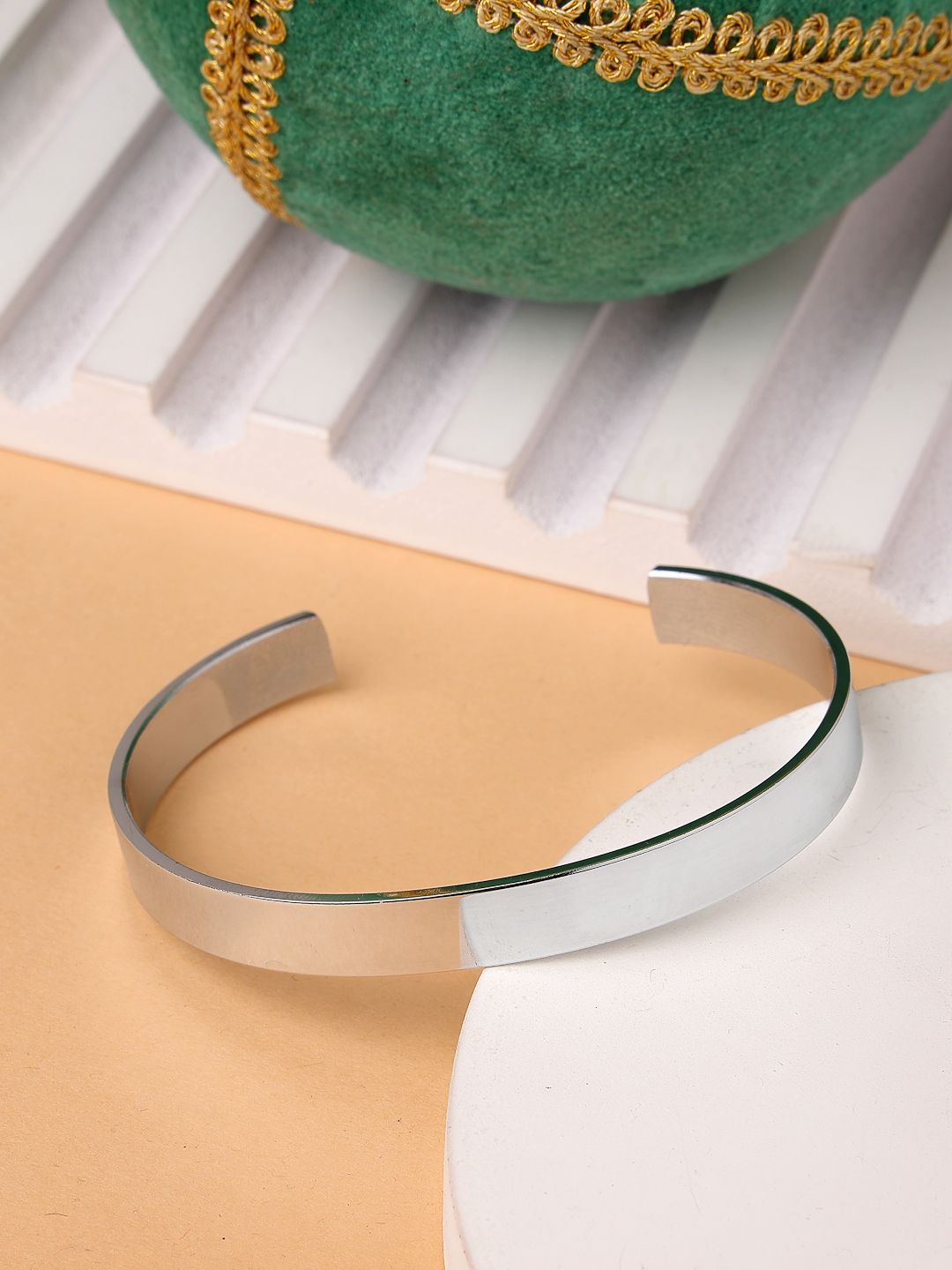NVR Men Silver-Plated Stainless Steel Cuff Bracelet