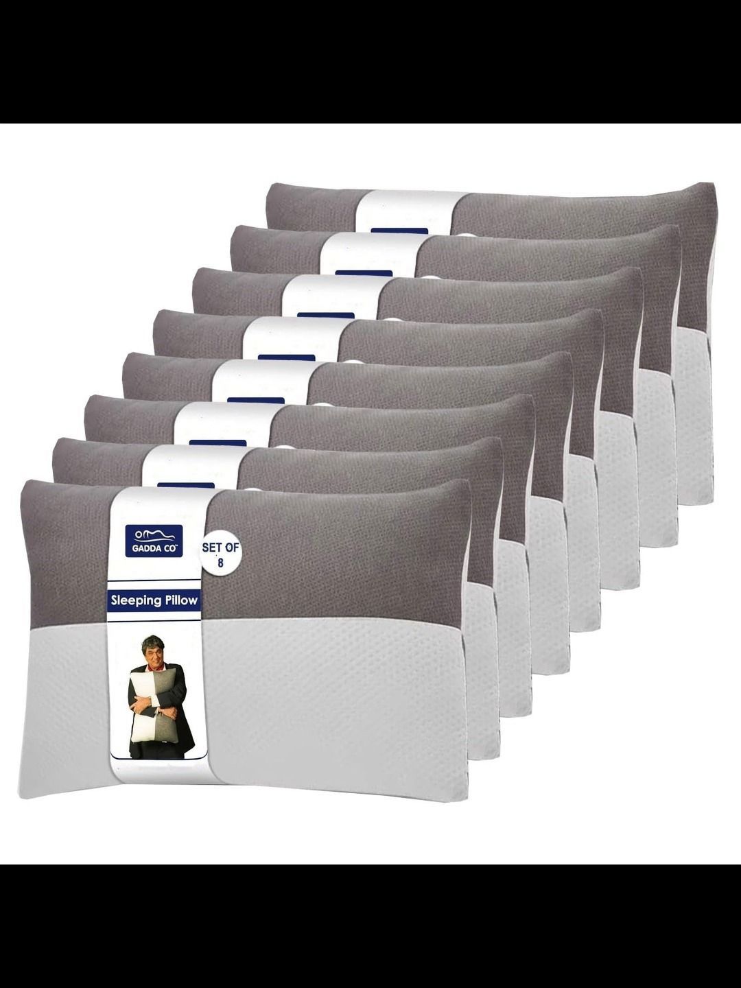 GADDA CO 8 Pieces White & Grey Height Adjustable Soft Pillows With Zipper