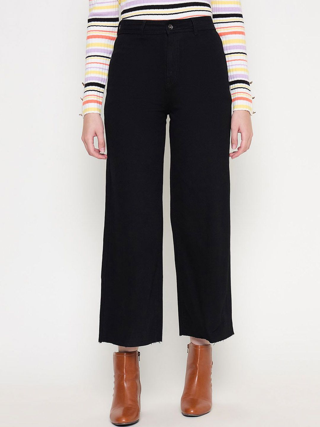 Madame Women Mid Rise Wide Leg Cropped Jeans