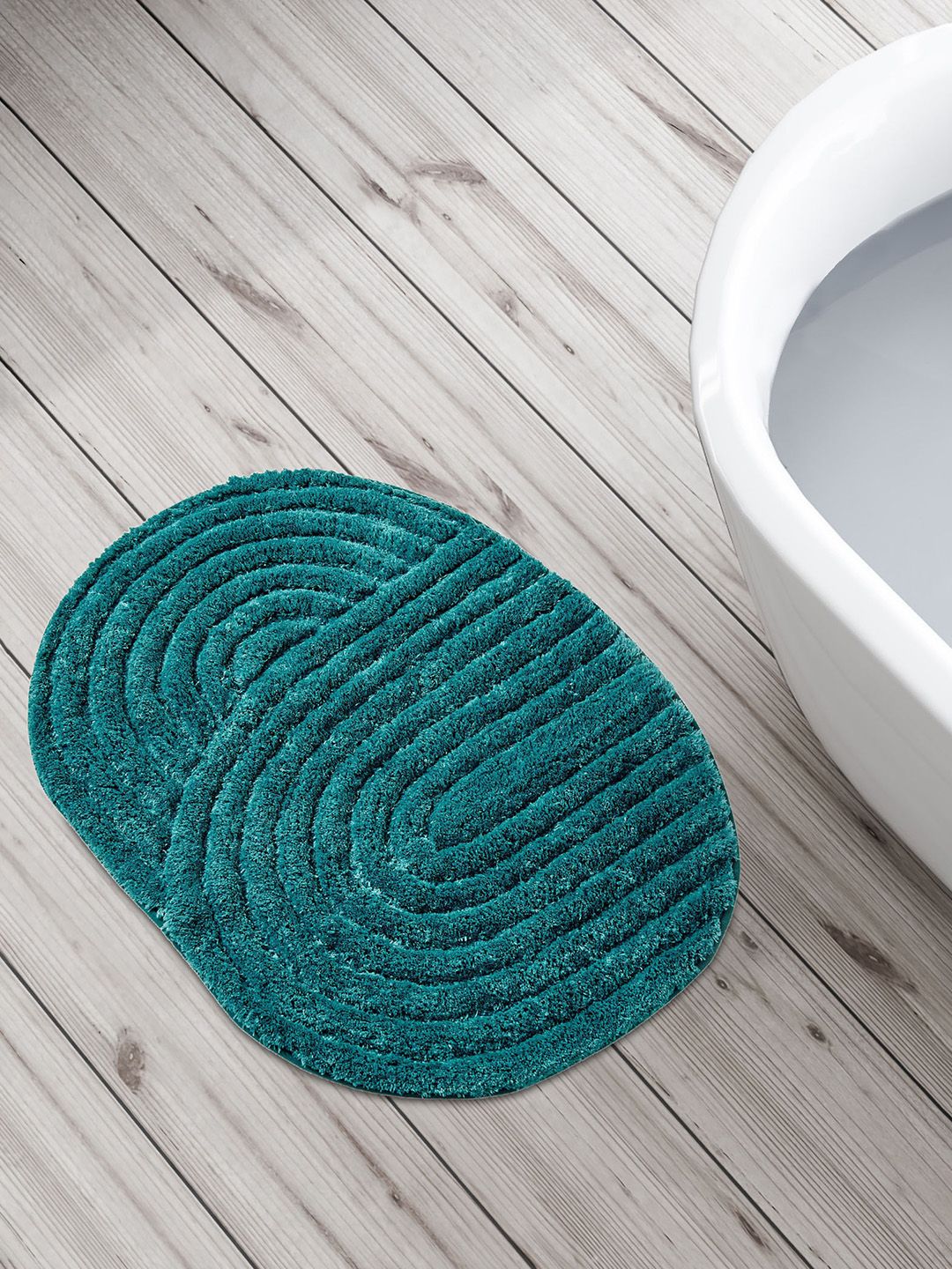 Home Centre Nova Townsquare Ridges Green Textured GSM 120 Anti-Slip Bath Rugs