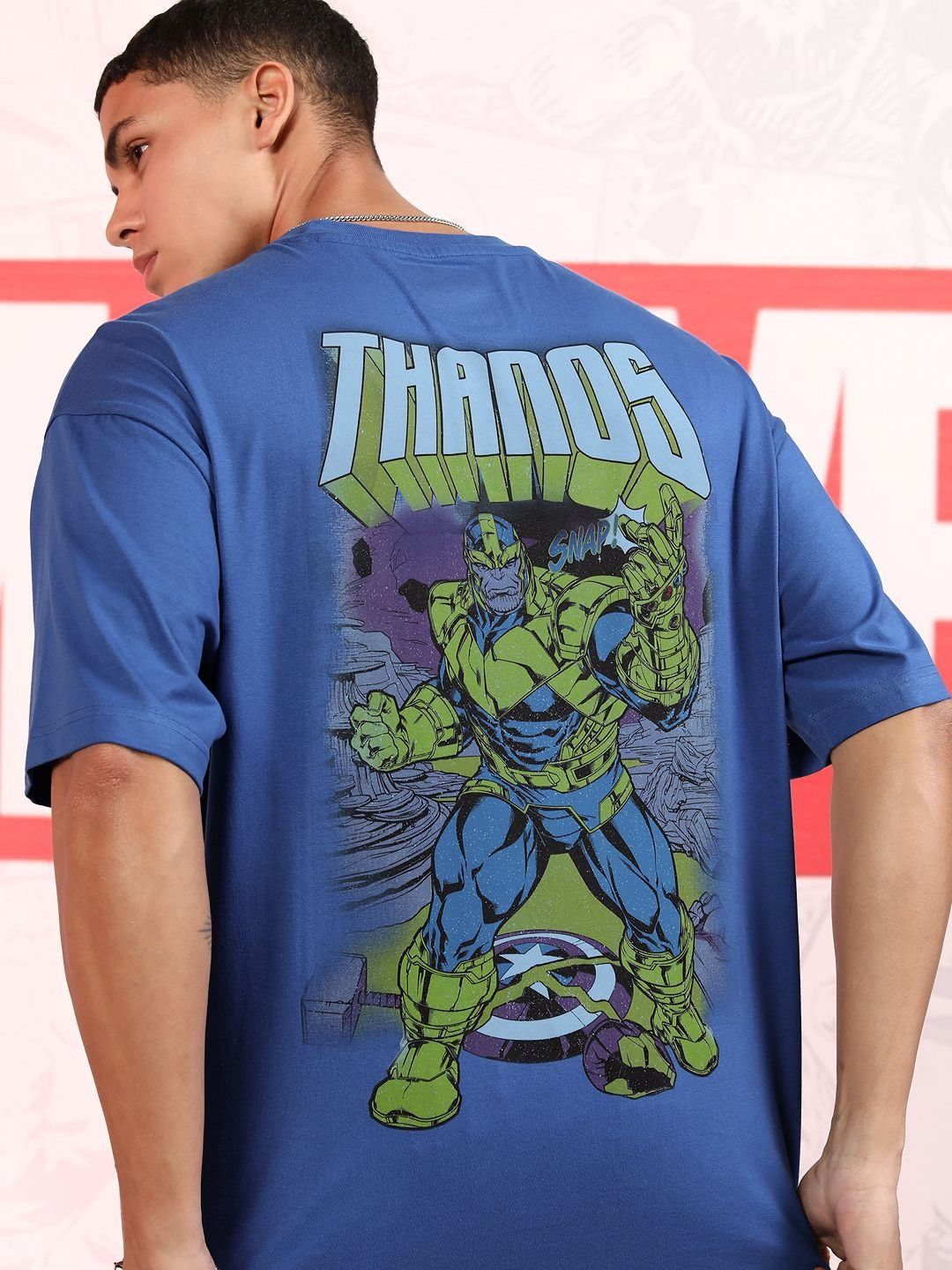 HIGHLANDER Marvel Men Thanos Round Neck Oversized Drop Shoulder Tshirt