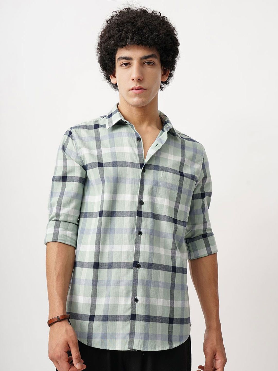 British Club Men Classic Spread Collar Tartan Checked Cotton Slim Fit Casual Shirt