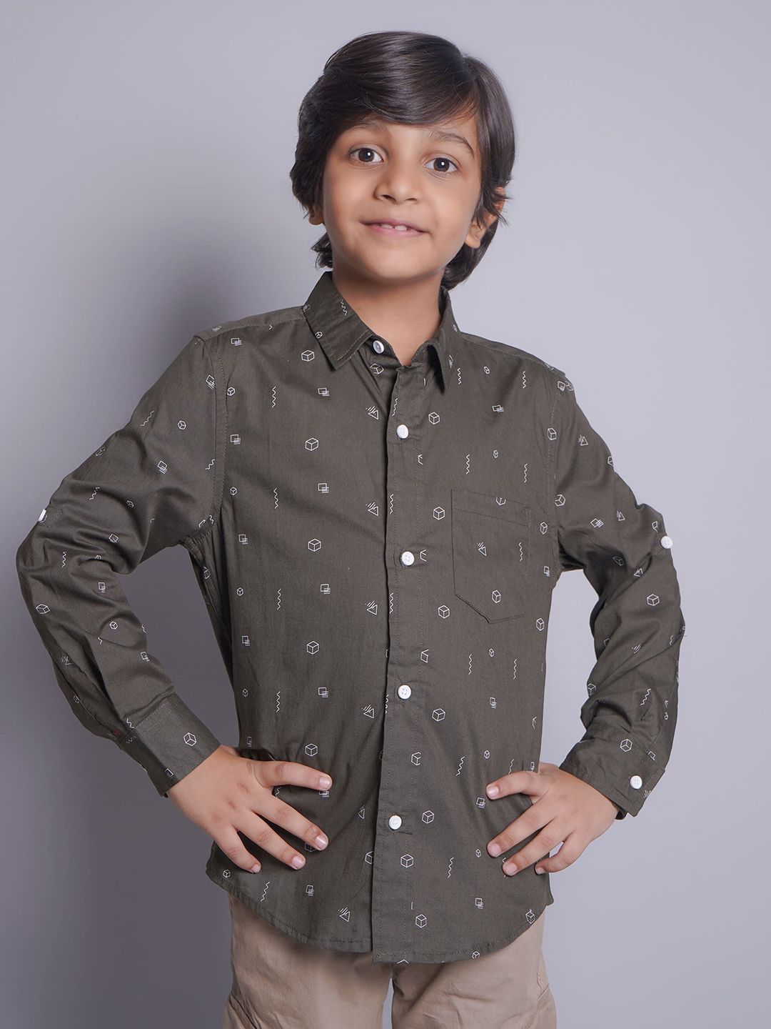 Biglilpeople Boys Standard Spread Collar Conversational Printed Cotton Casual Shirt