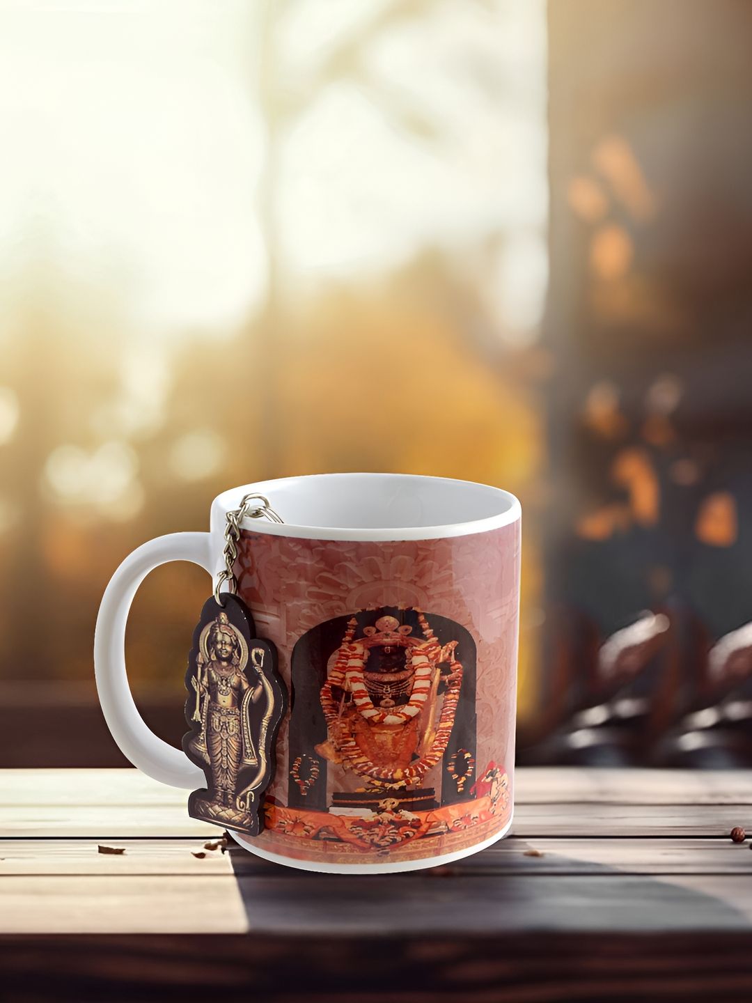 MEMOIR White & Maroon Ayodhya Idol Shri Ram Coffee Mug With Keychain