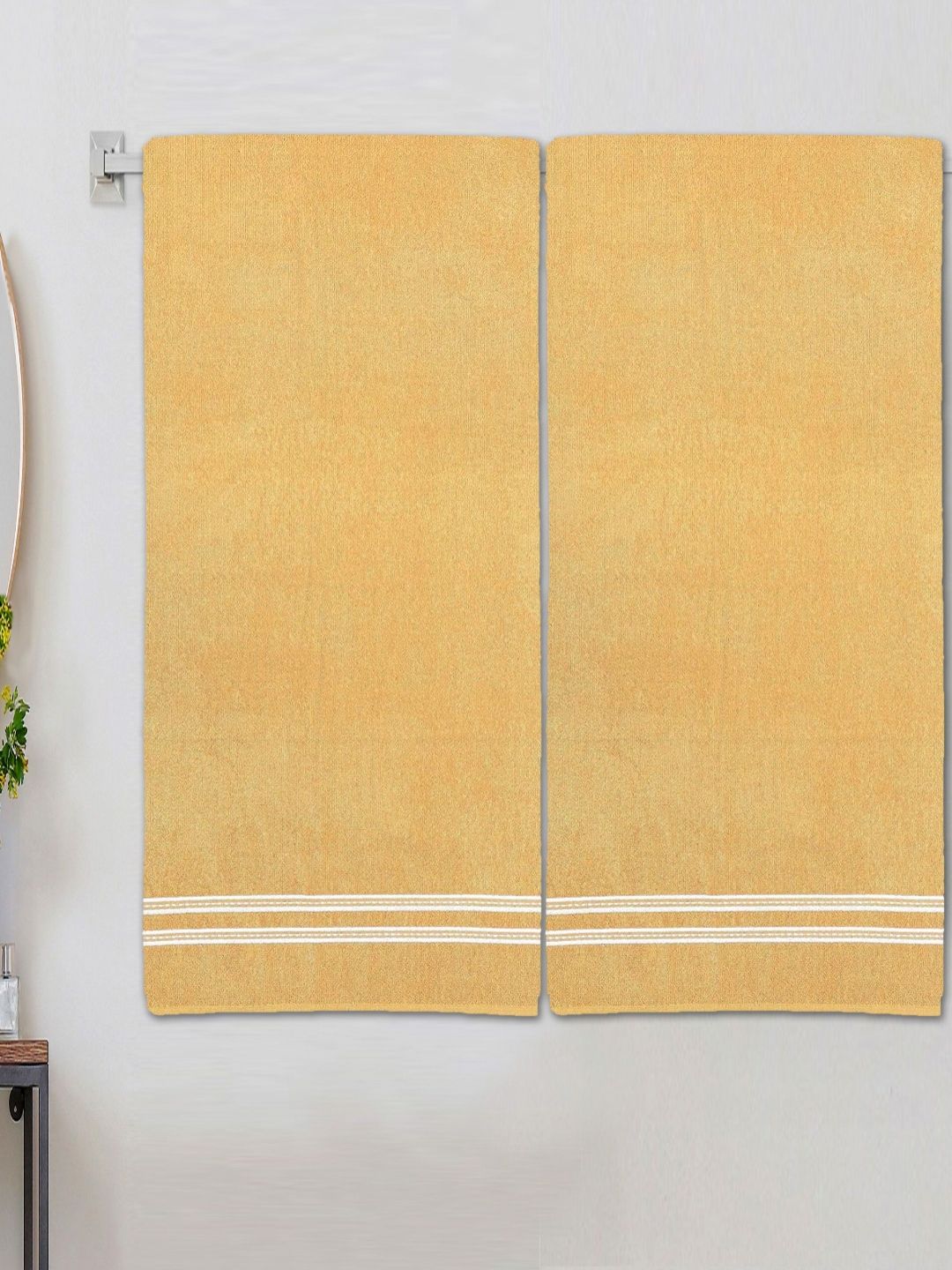ANA Yellow & White 2 Pieces Cotton 300 GSM Bath Towels