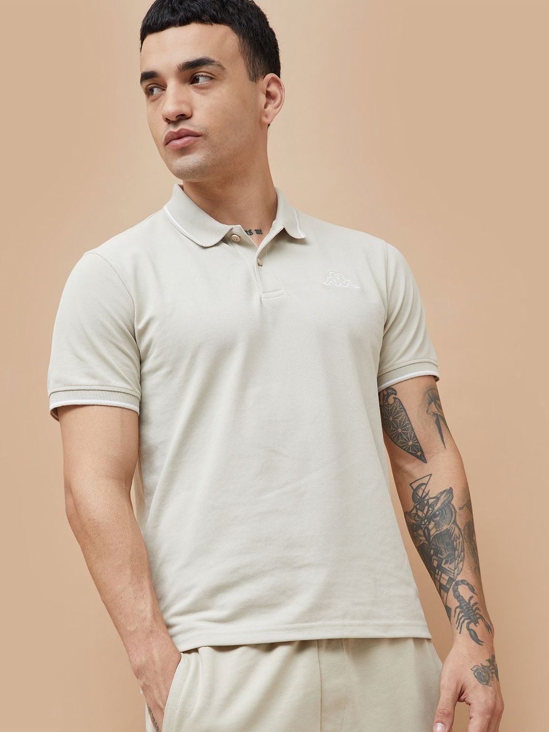 Kappa Men Solid Polo Collar Cotton T-shirt