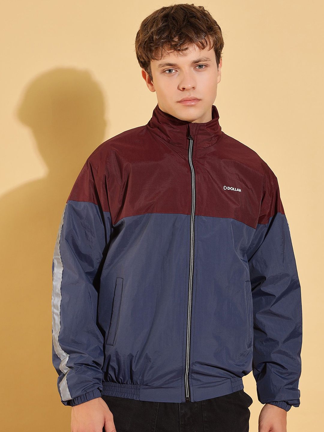 Dollar Men Mock Collar Colourblocked Casual Bomber Jacket