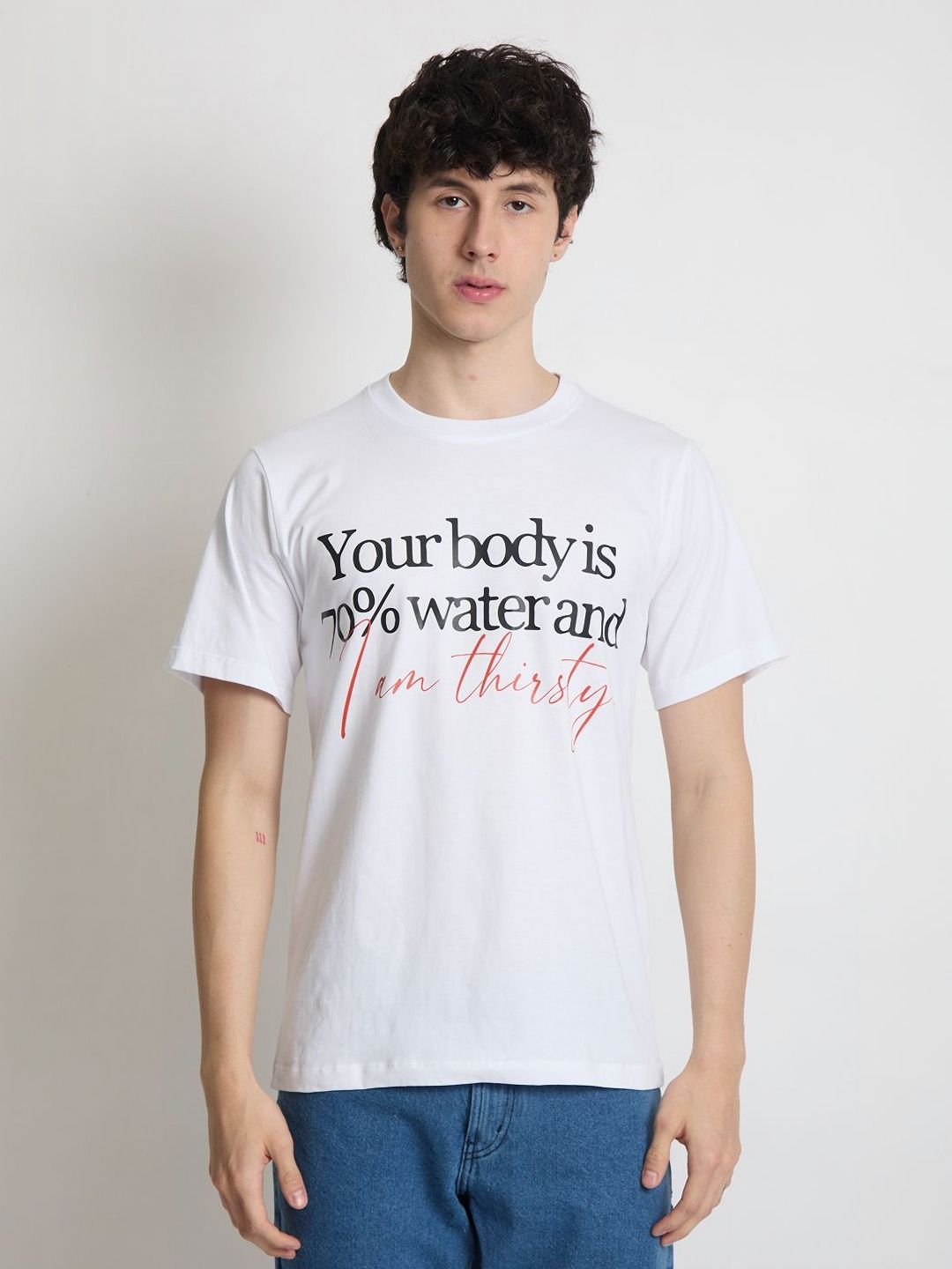 IVOC Men Typography Printed Round Neck Cotton T-shirt
