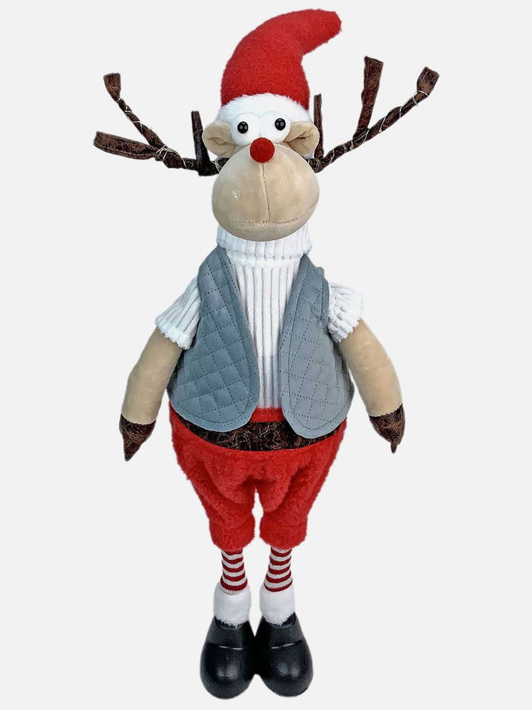 Little Surprise Box LLP Red & Grey Self Standing Reindeer With LED Light Horns Show Piece