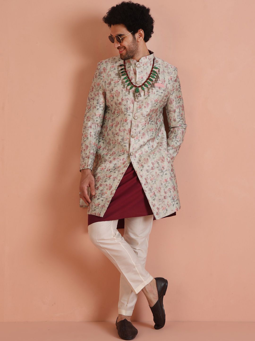 KISAH Floral Printed Indowestern Sherwani Set