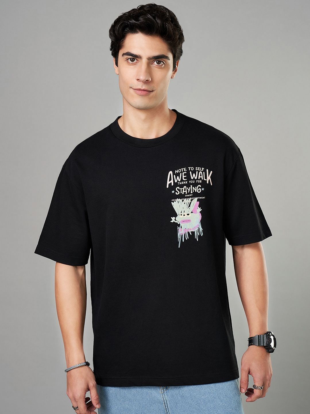 People Men Typography Printed Round Neck Cotton Boxy T-shirt