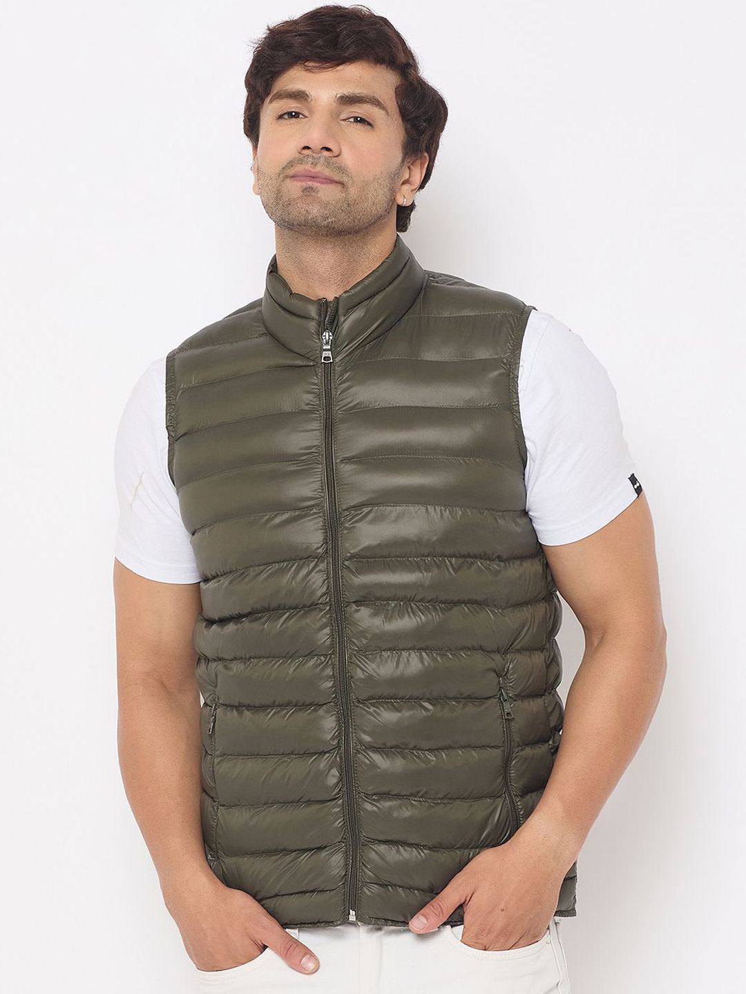 Duke Men Mock Collar Solid Casual Puffer Jacket
