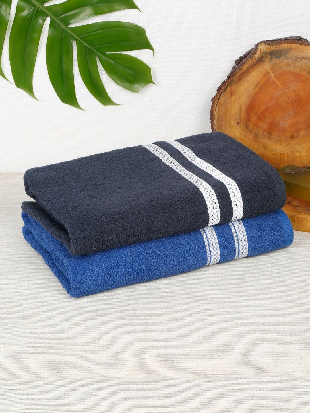 Creeva Blue & Navy Blue 2 Pieces Cotton 400 GSM Bath Towels