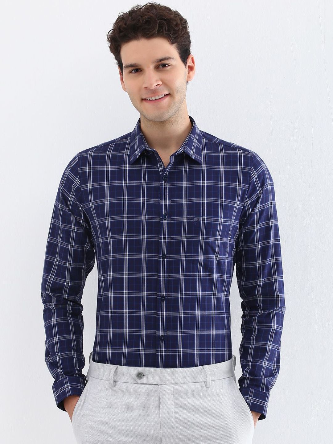 Allen Solly Men Spread Collar Tartan Checked Cotton Slim Fit Formal Shirt