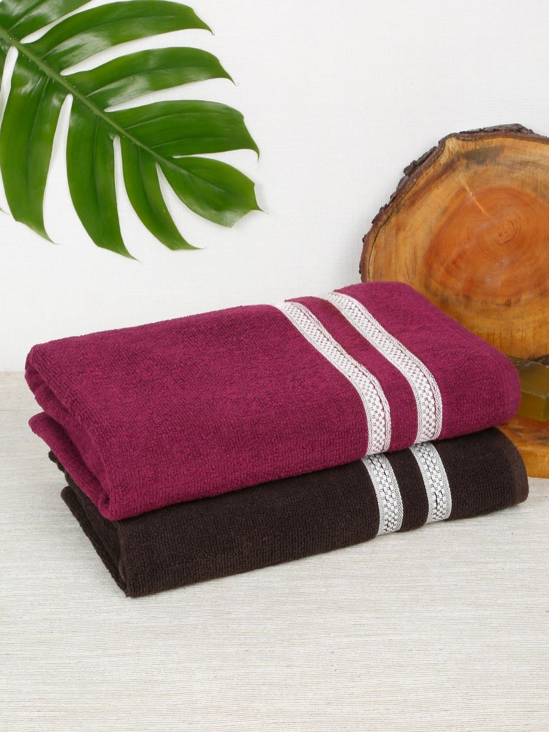 Creeva Brown & Maroon 2 Pieces Cotton 400 GSM Bath Towels