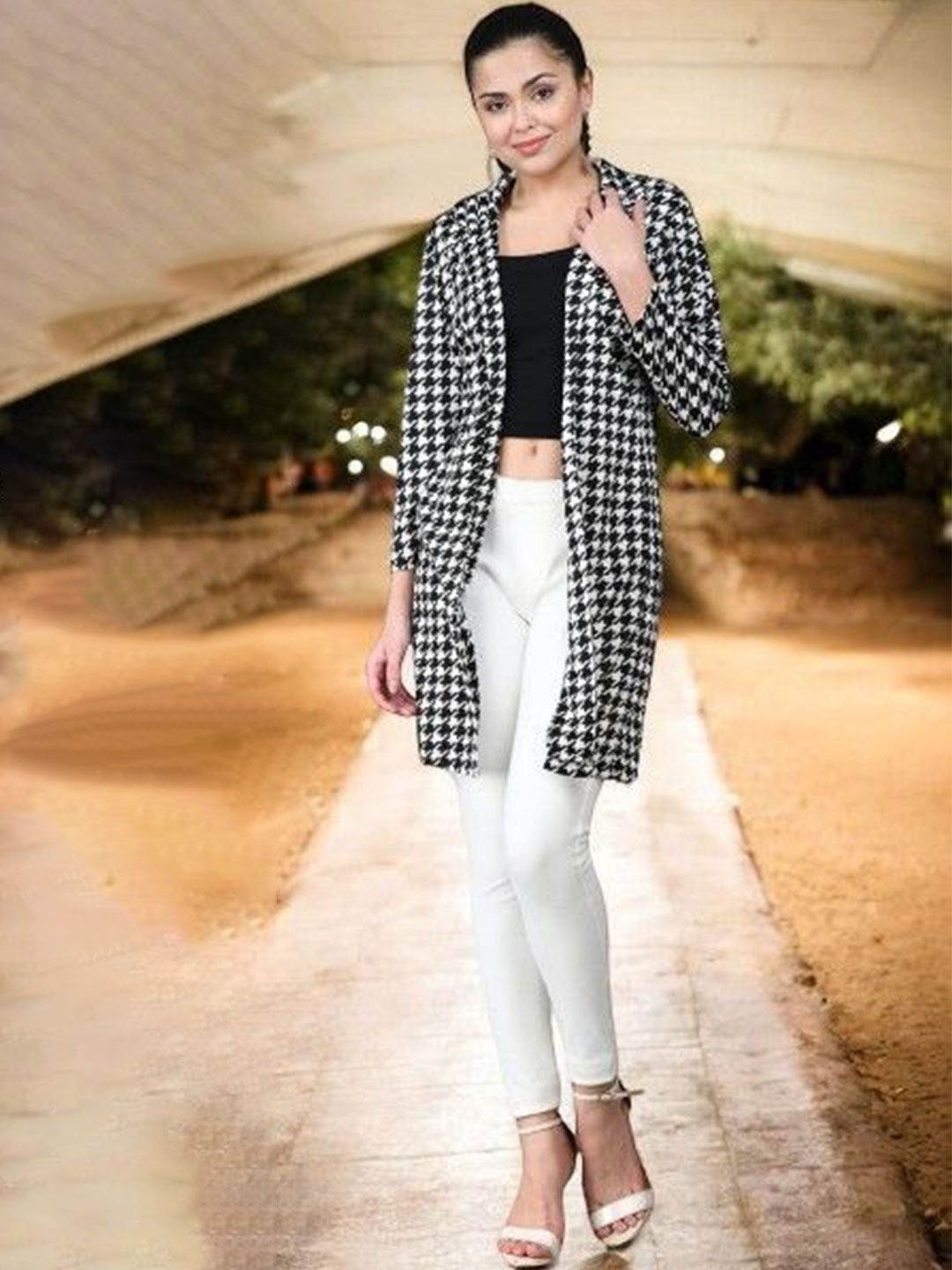 IUGA Geometric Printed Longline Open Front Shrug