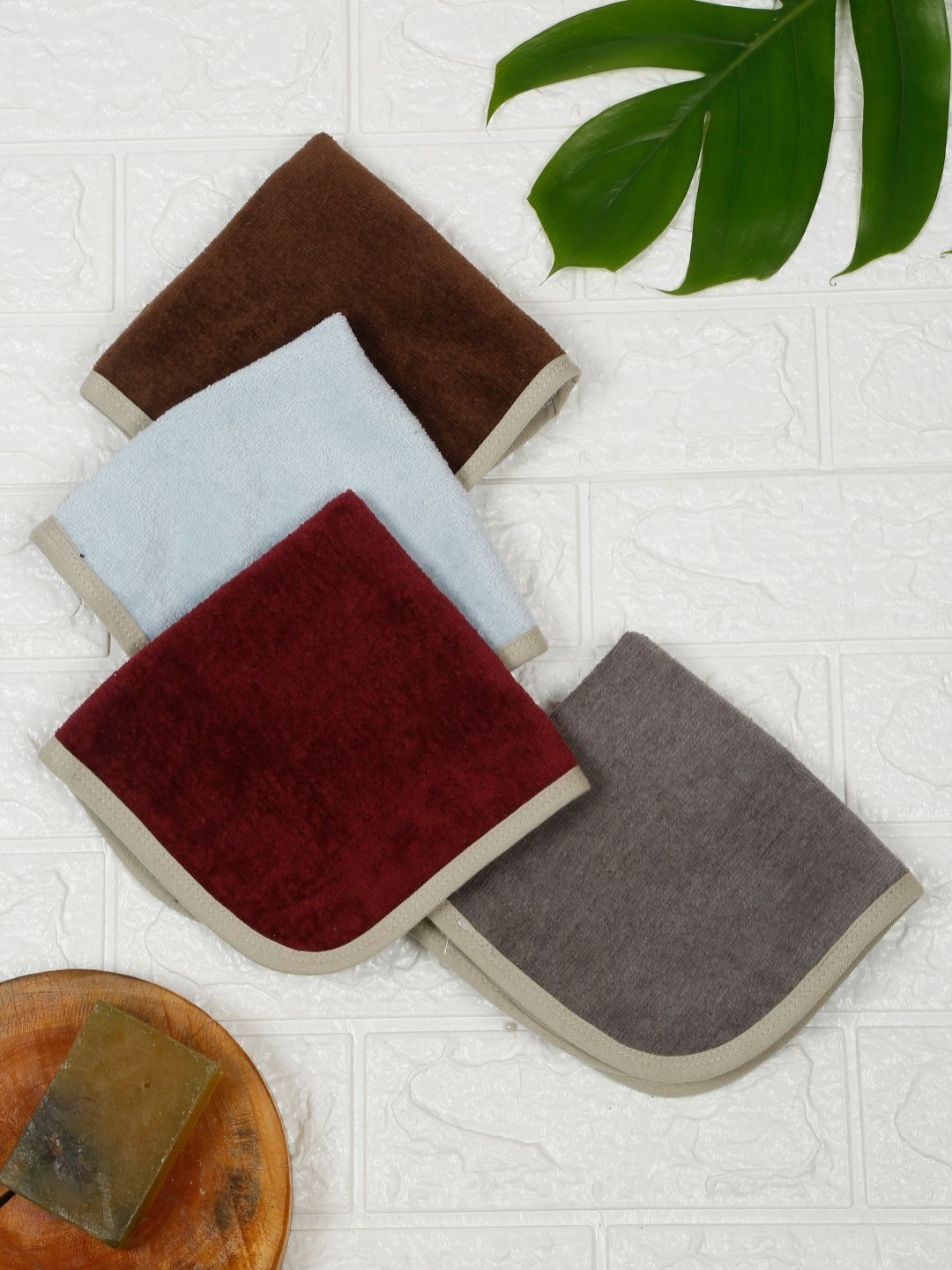 Creeva Brown & Blue 4 Pieces 500 GSM Cotton Face Towels