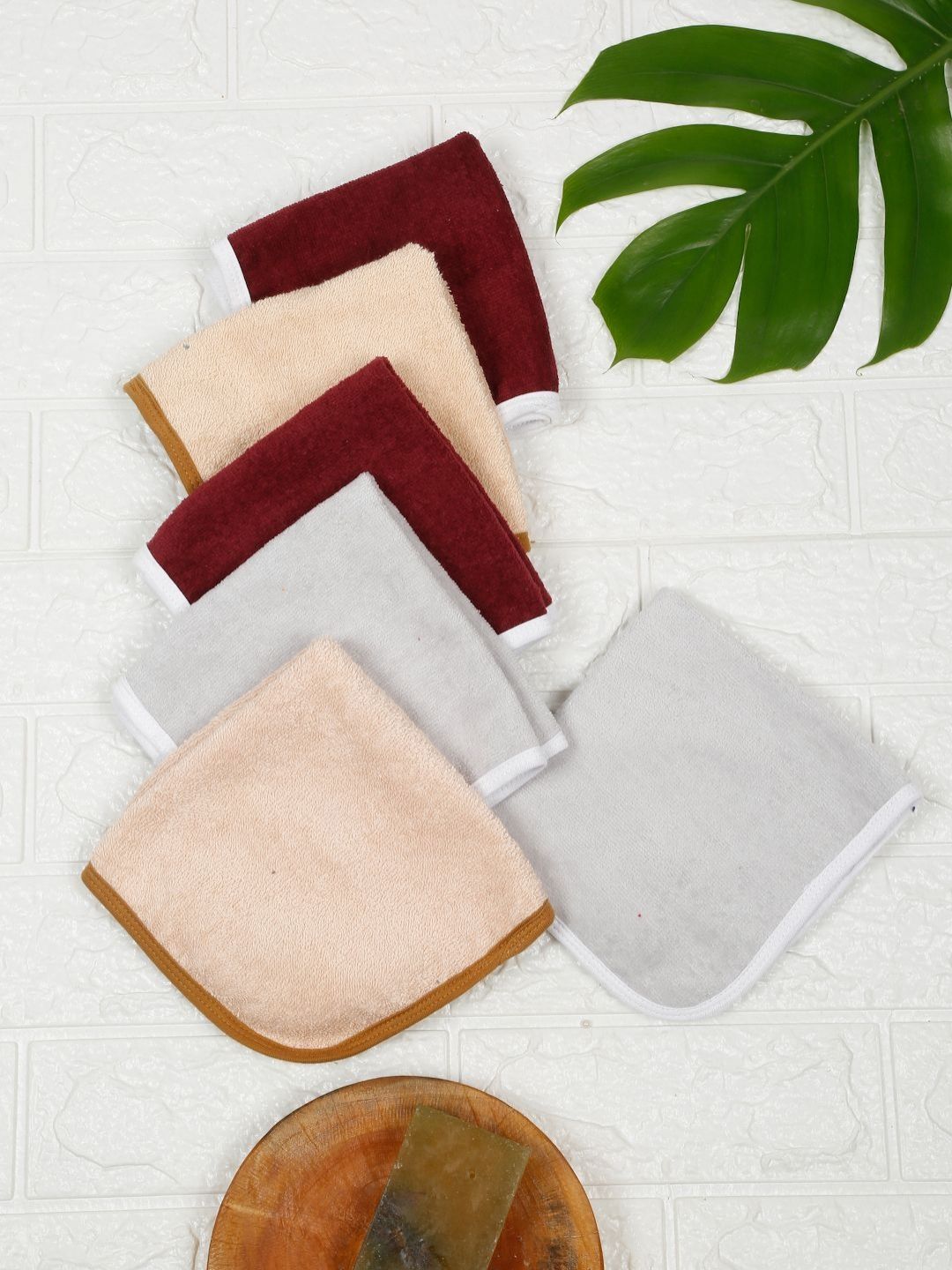 Creeva Grey & Maroon 6 Pieces Cotton 500 GSM Face Towels