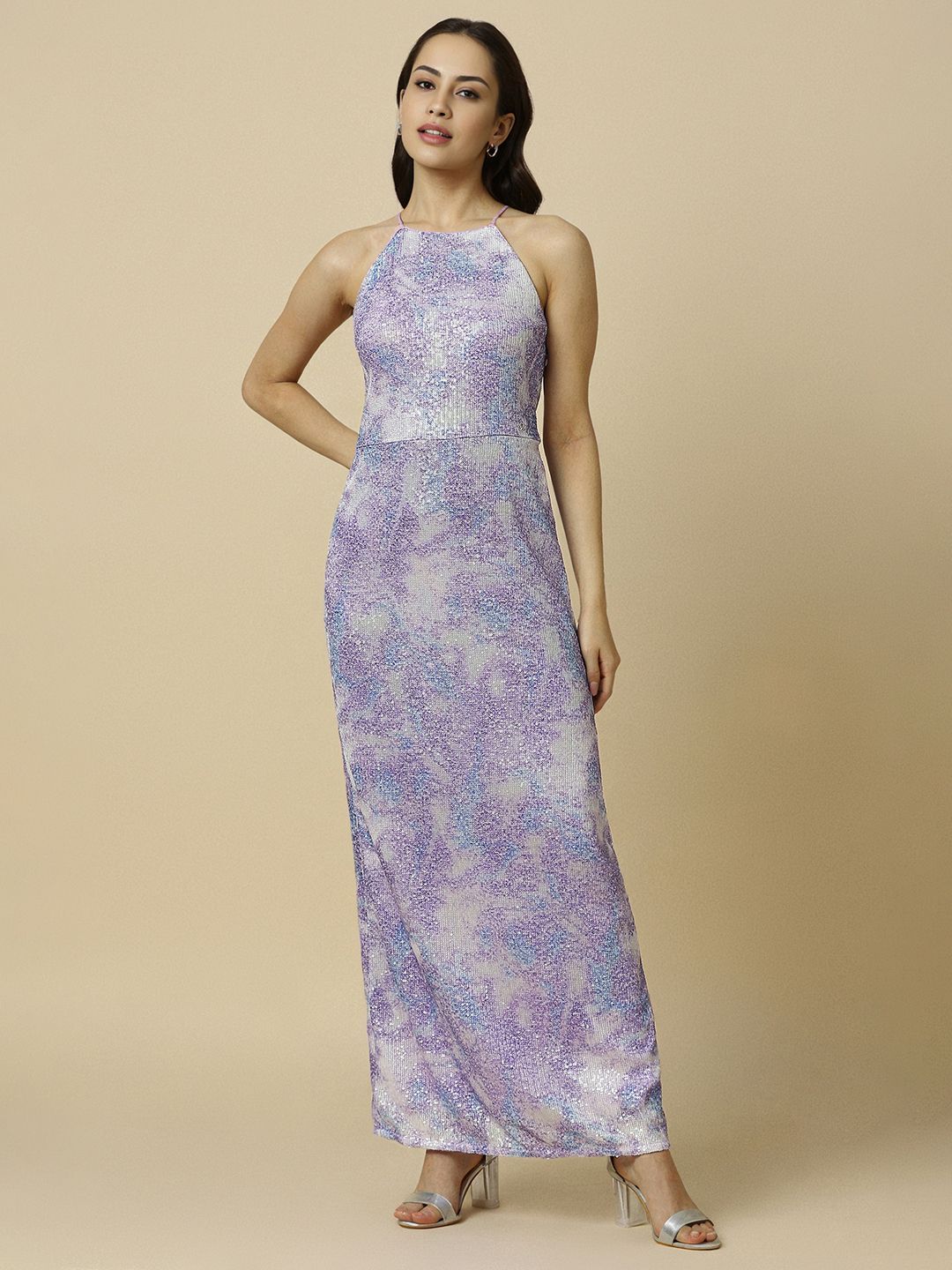 Allen Solly Woman Embellished Halter Neck Maxi Dress