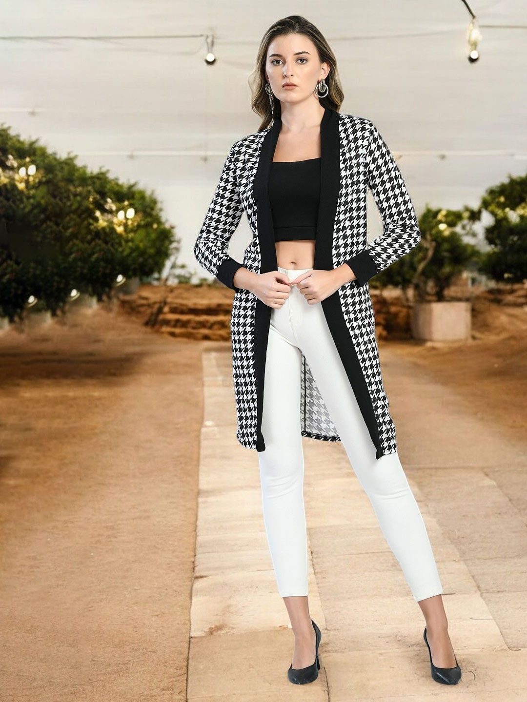 IUGA Women Checked Longline Shrug