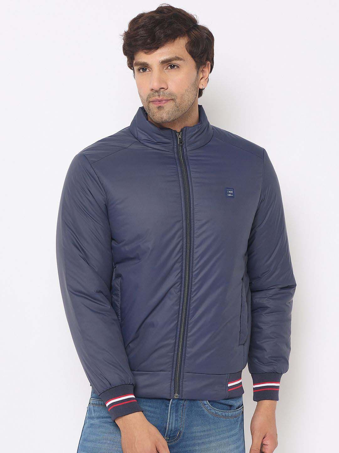Duke Men Mock Collar Solid Casual Bomber Jacket