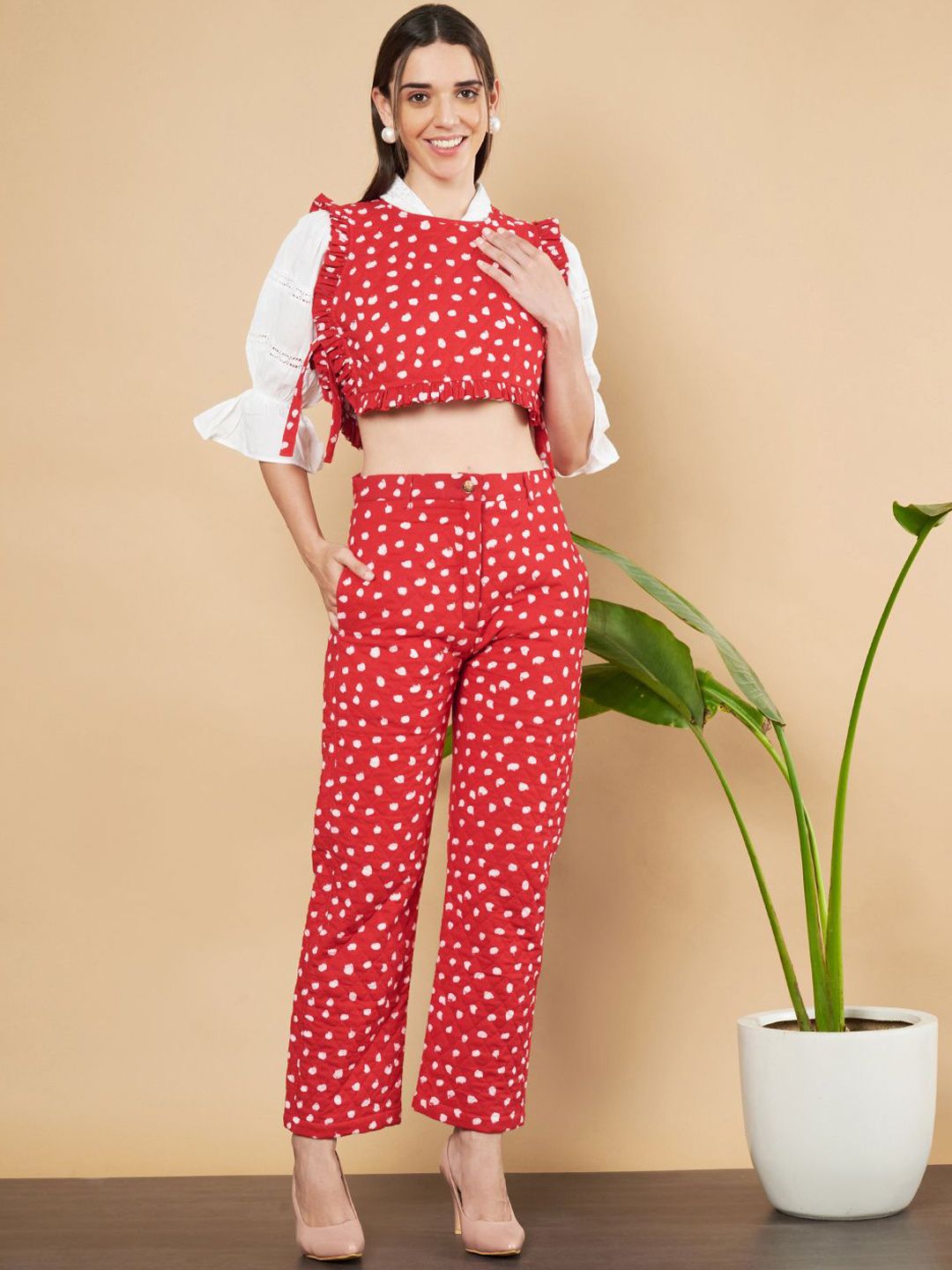 KALINI Polka Dots Printed Pure Cotton Top & Trouser