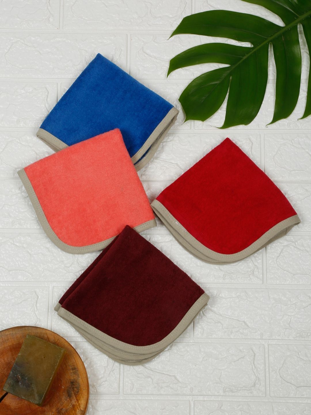 Creeva Blue & Red 4 Pieces Cotton 500 GSM Face Towels