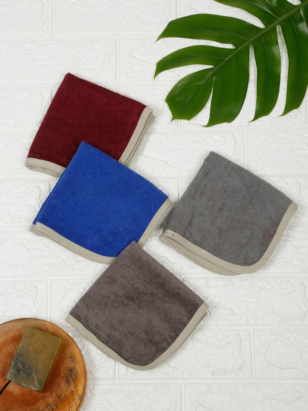 Creeva Blue & Grey 4 Pieces Cotton Face Towels