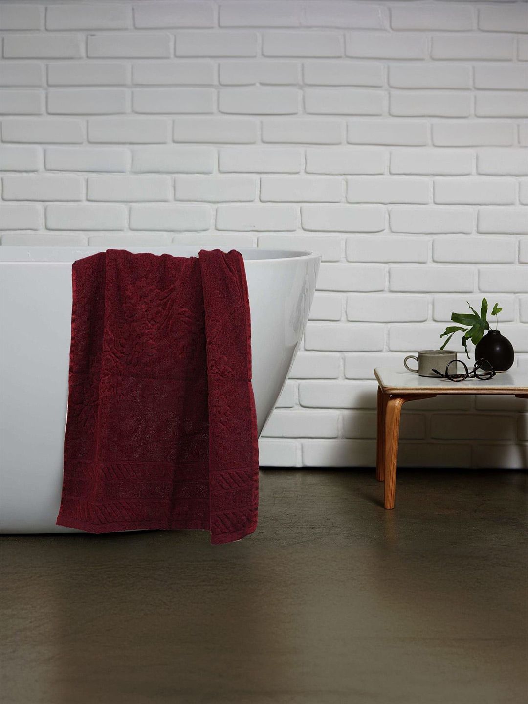 Kuber Industries Maroon & White 3 Pieces Self Design Pure Cotton 400 GSM Bath Towels