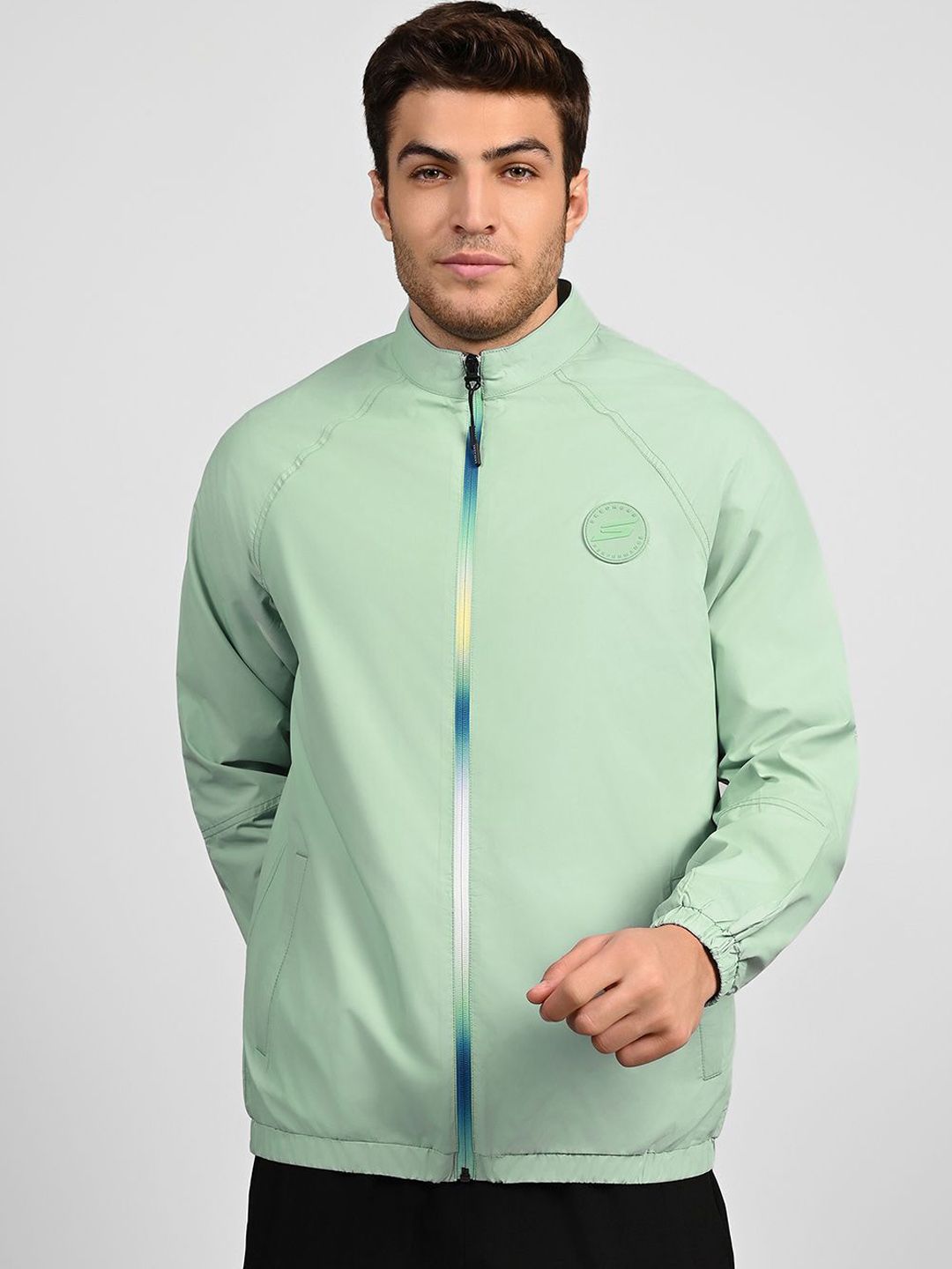 Skechers Men Mock Collar Solid Casual Bomber Jacket
