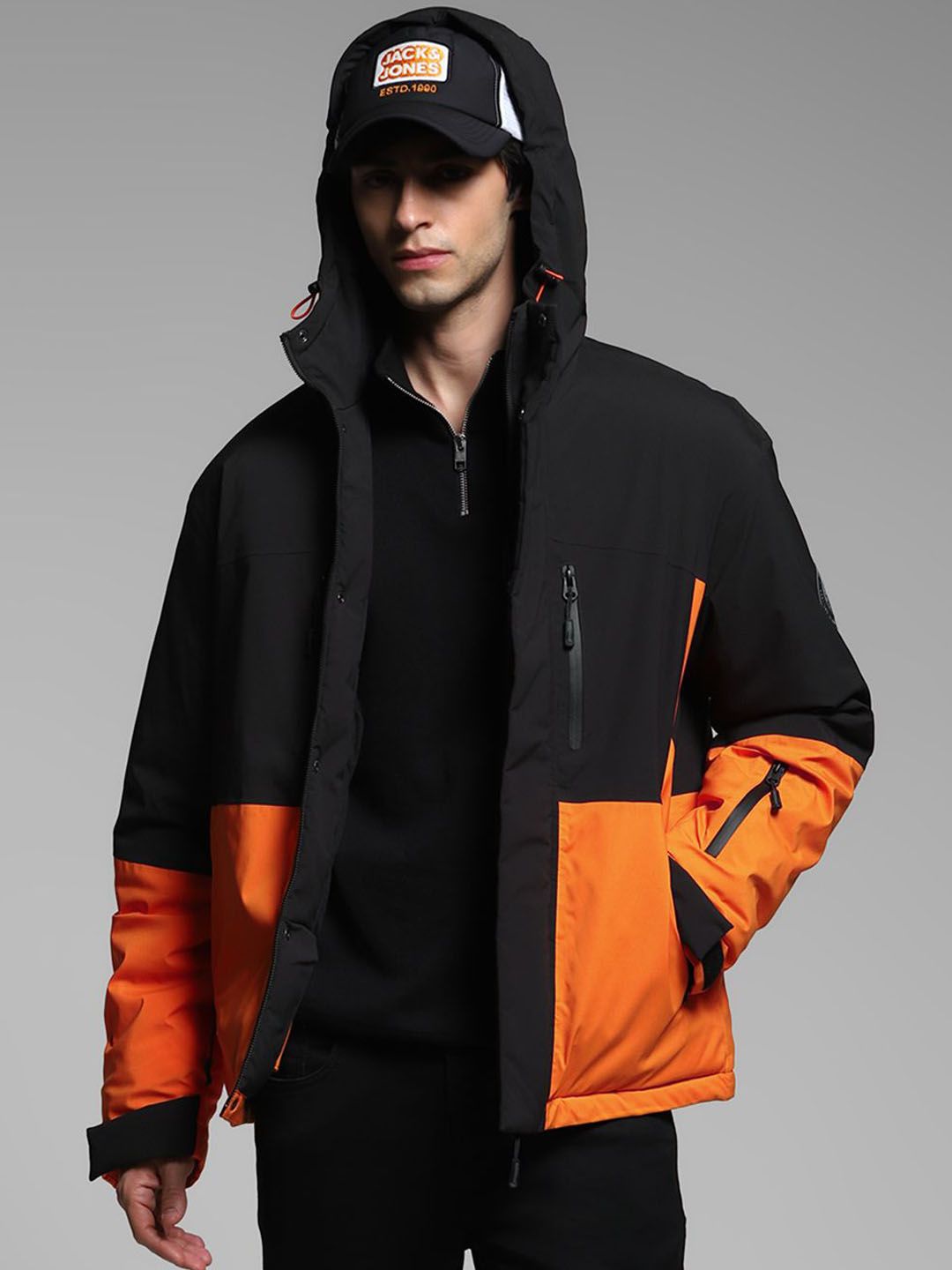 Buy Jack & Jones Men Hooded Colourblocked Casual Bomber Jacket