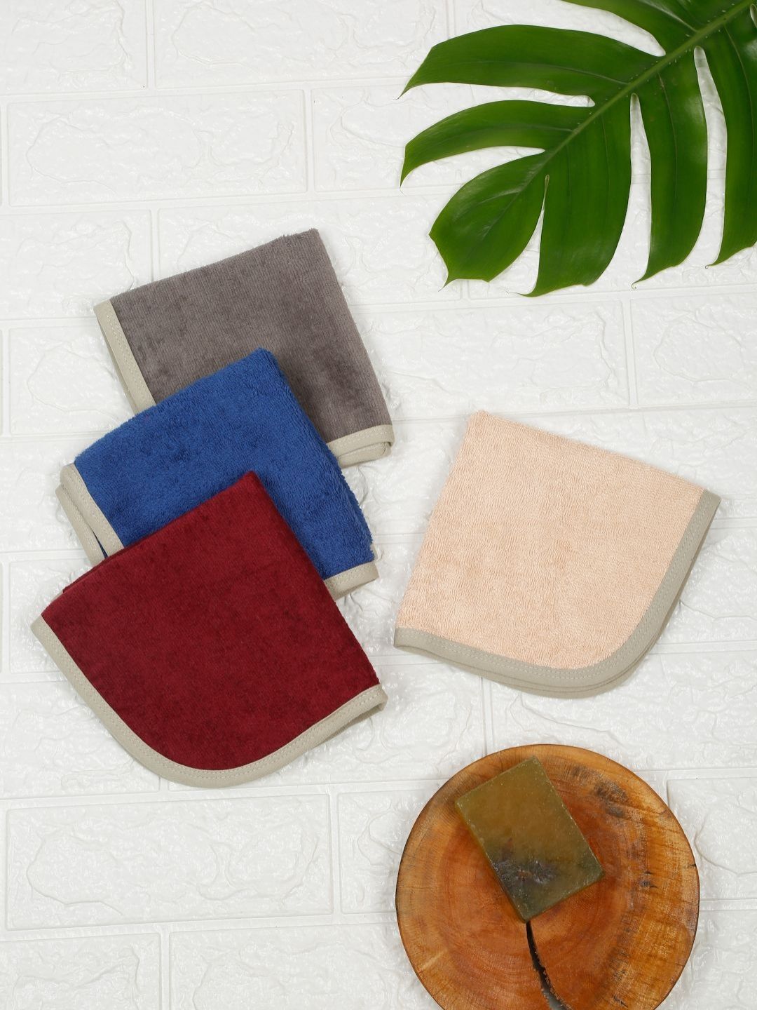 Creeva Blue and Maroon 4 Pieces 500 GSM Cotton Face Towels
