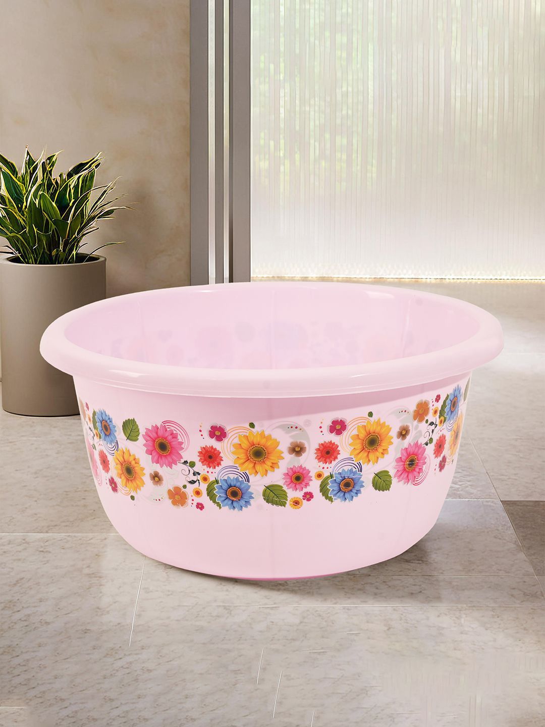 Kuber Industries Pink Floral Printed Bath Tub 40 L