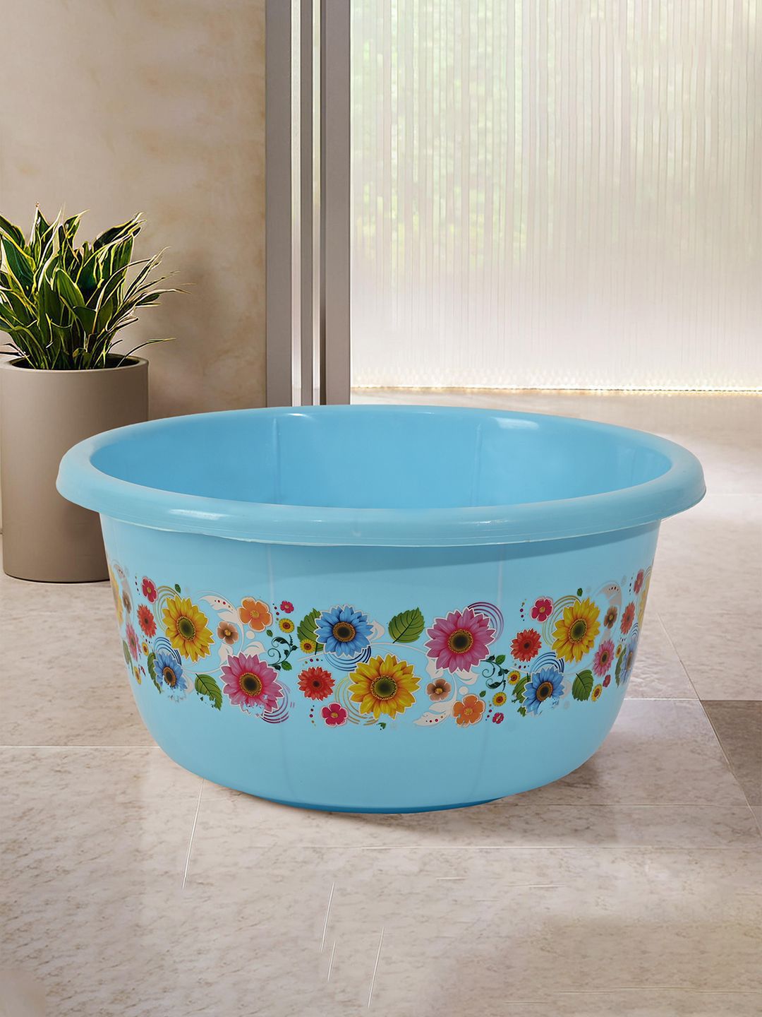 Kuber Industries Blue & Pink Floral Printed Matte Bath Tub