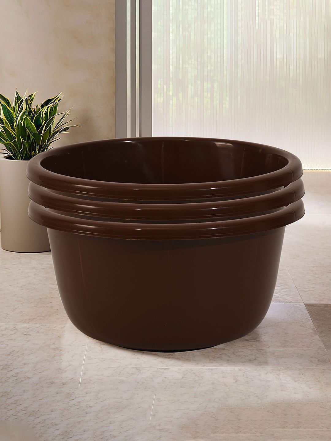 Kuber Industries Brown 3 Pieces Classic Matte Bath Tub
