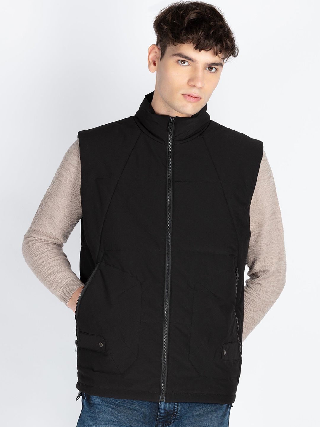 Status Quo Men Mock Collar Solid Casual Padded Jacket