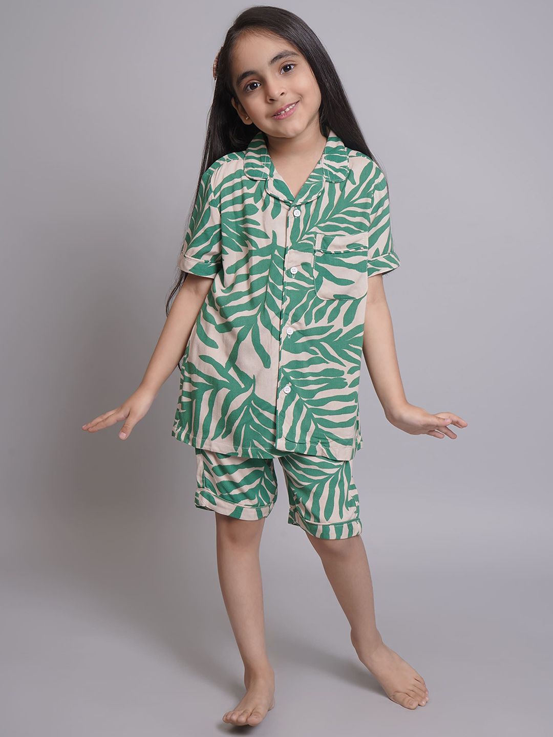Biglilpeople Girls Tropical Printed Pure Cotton Night suit