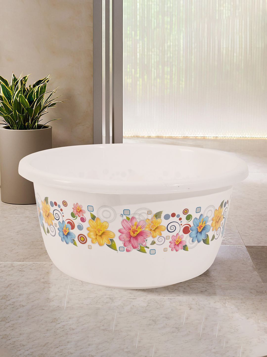 Kuber Industries White & Pink Floral Printed Matte Bath Tub