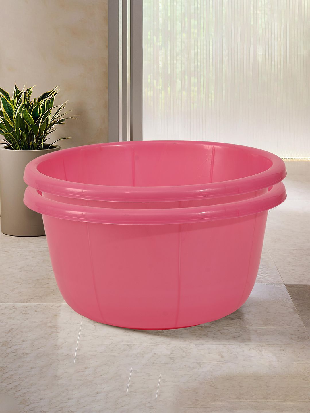 Kuber Industries Pink 2 Pieces Bath Tubs 40 L Each