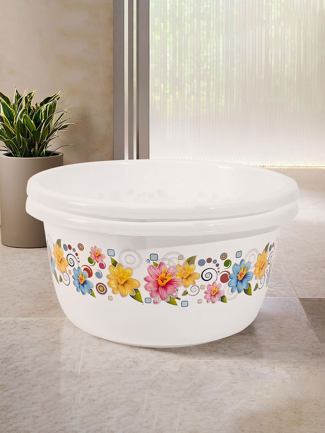 Kuber Industries White & Pink 2 Pieces Floral Printed Bath Tub
