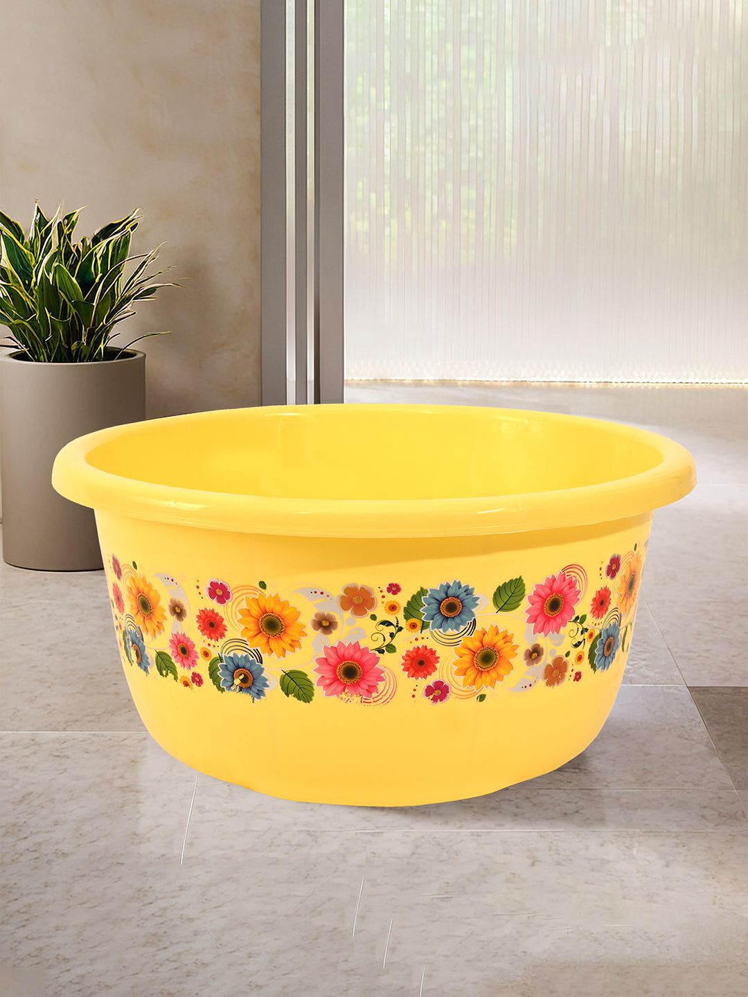 Kuber Industries Yellow & Pink Floral Printed Bath Tub 40 L