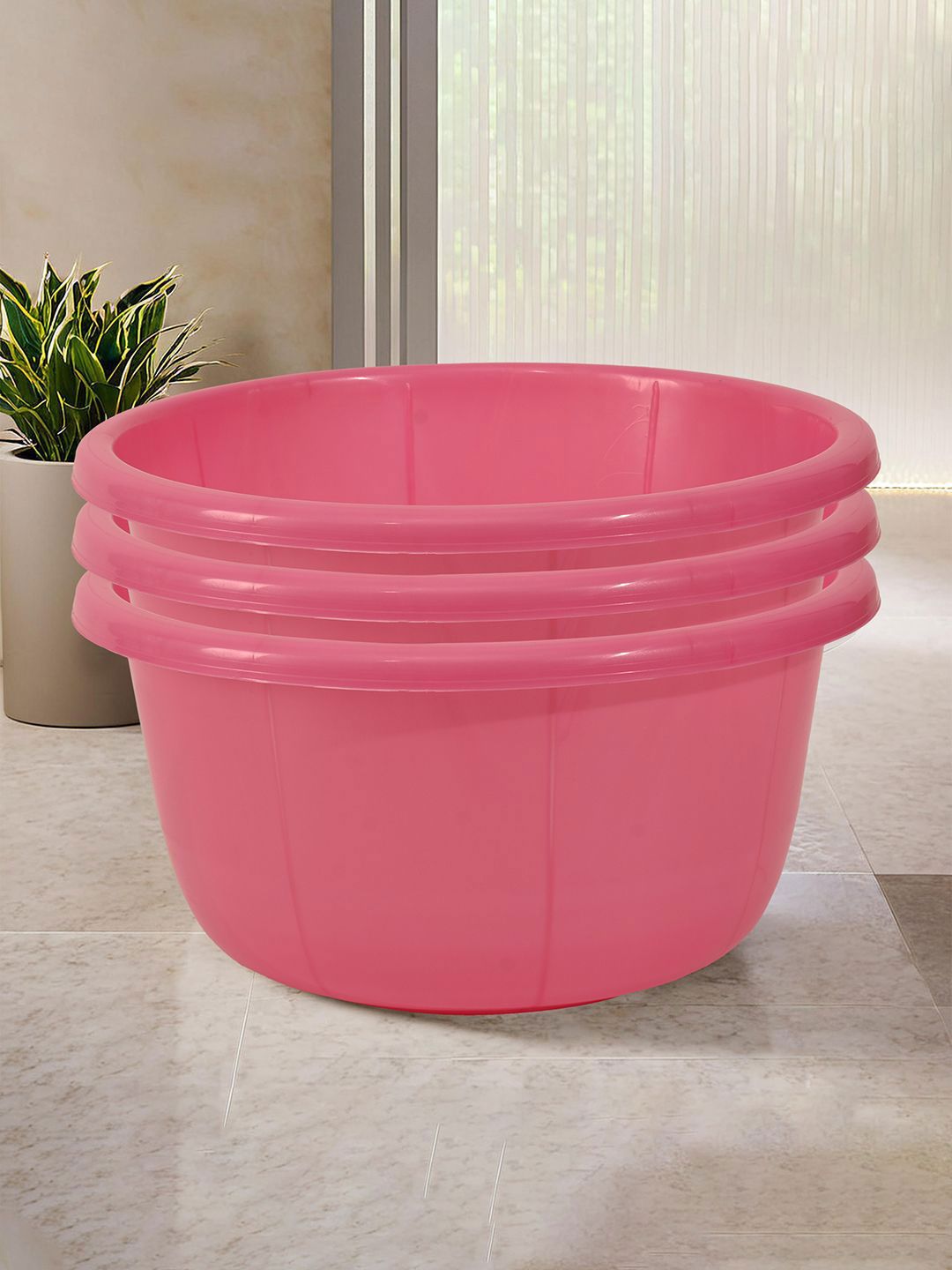 Kuber Industries Pink 3 Pieces Matte Finished Bath Tubs 40 L Each