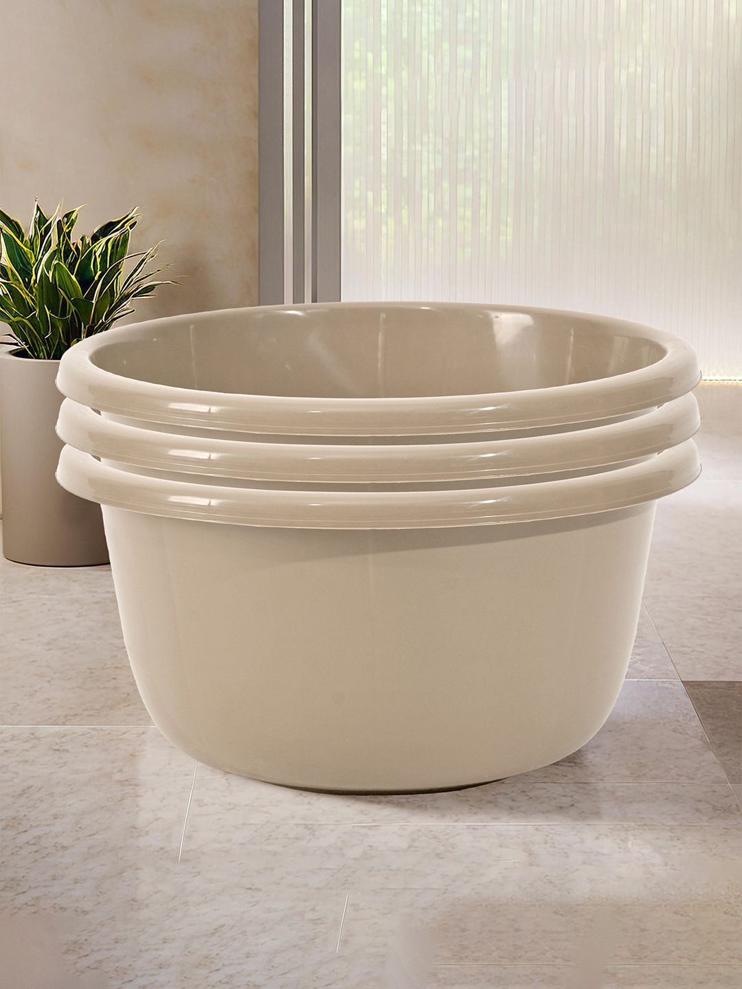 Kuber Industries Coffee Brown 3 Pieces Classic Matte Bath Tub